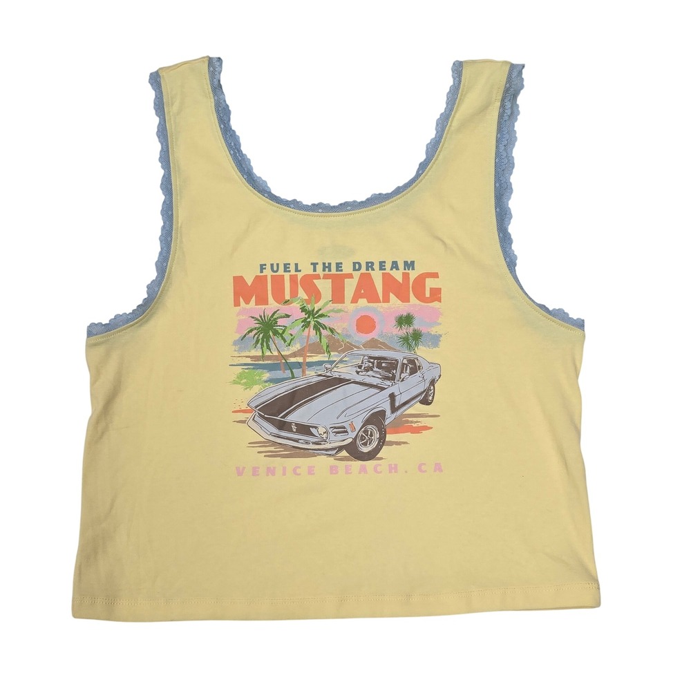 Ford Mustang Fuel The Dream Venice Beach Graphic Lace Trim Tank Top Cream XL